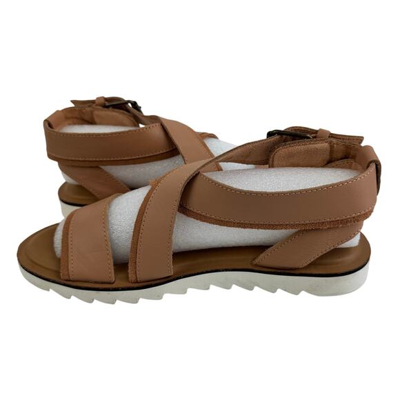 TOMS SIDNEY TREAD LEATHER ANKLE STRAP SANDALS IN WARM BEIGE NWT SIZE 8M - Picture 7 of 16